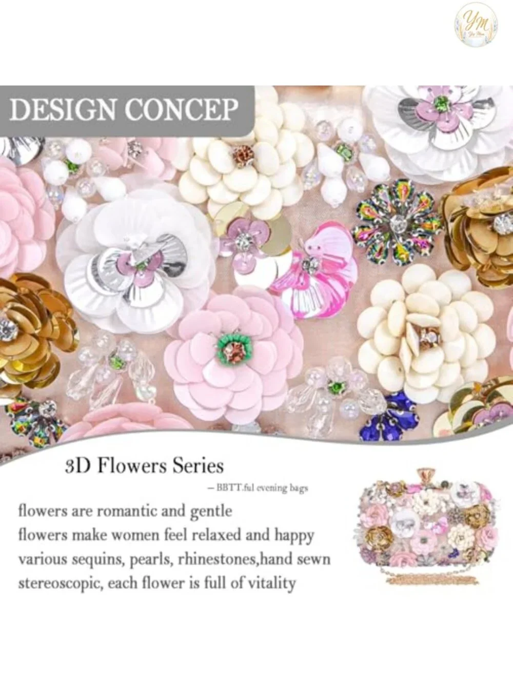 Faux Leather Floral Evening Clutch with Chain Strap